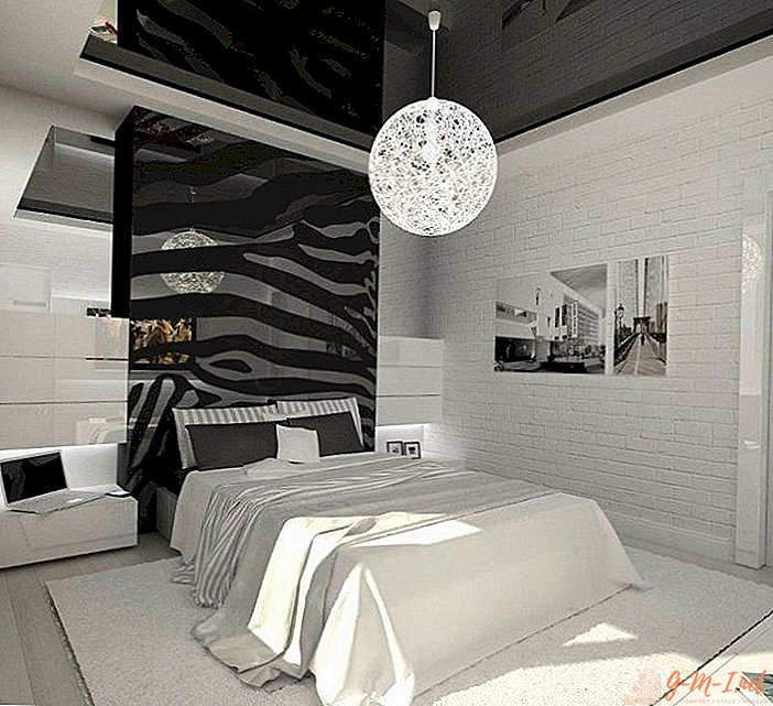 Design of a bedroom in black and white