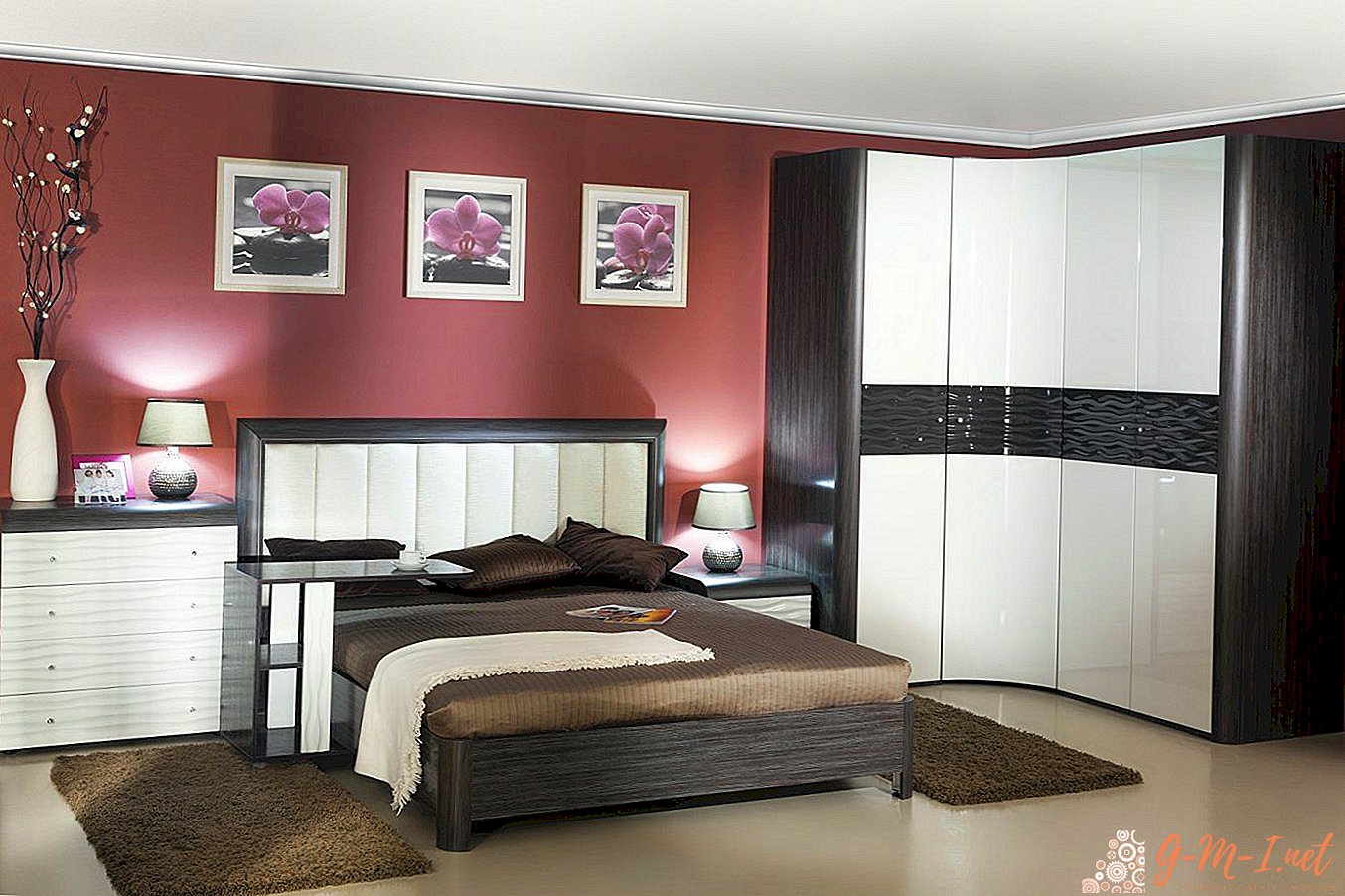 Eckkleiderschrank im Schlafzimmer: Design, Foto